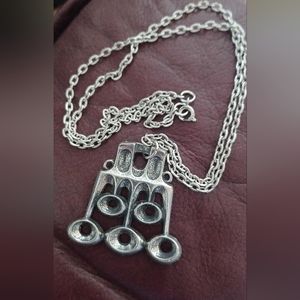 Vintage 60s 70s Tinn-Per Norway Pewter Pendant Necklace Space Age Modern Signed